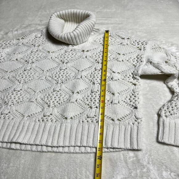 Sundance Oversized Turtleneck Women's M Ivory Sweater Open Weave Fisherman Cable - Picture 7 of 8